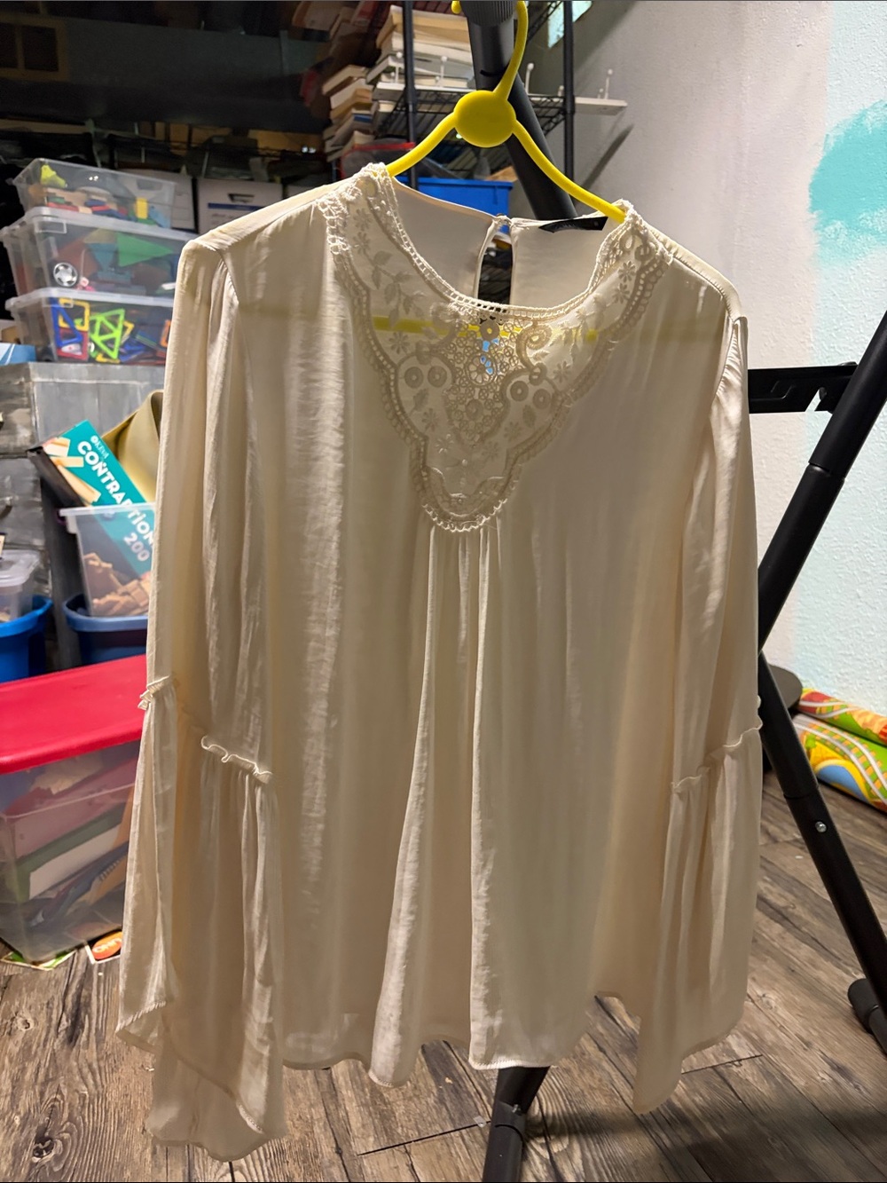 Zara Cream Lace-Front Flowing Blouse